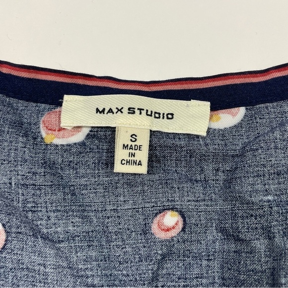 Max Studio Tie Front Blouse Blue Polka Dot - Picture 5 of 7